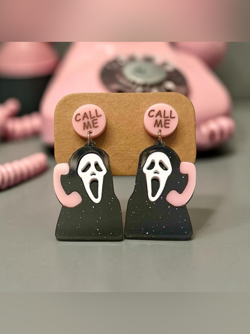Spooky “Call Me” Horror Dangle Earrings